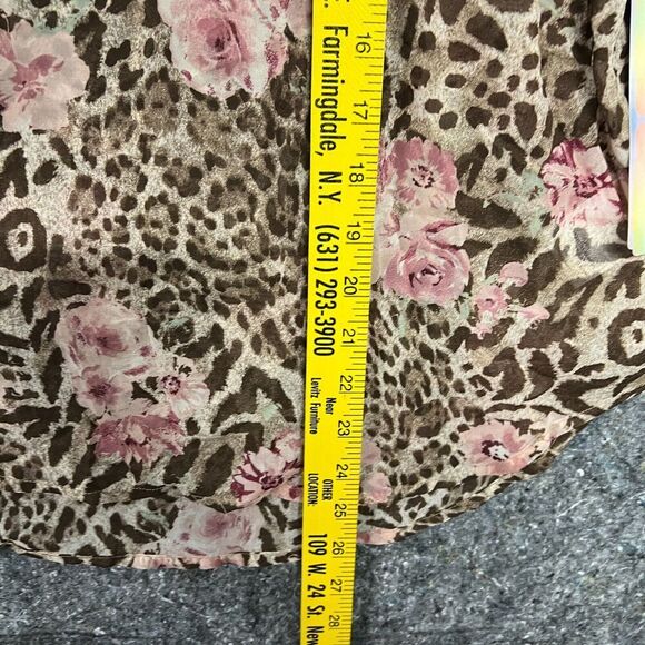Almost Famous Blouse Shirt Women M Brown Leopard Floral Lightweight Norm Core - Picture 7 of 9